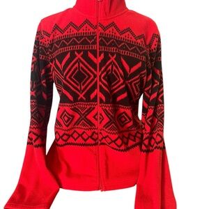 Ralph Lauren Geometric Red and Black Zip-Up Sweater